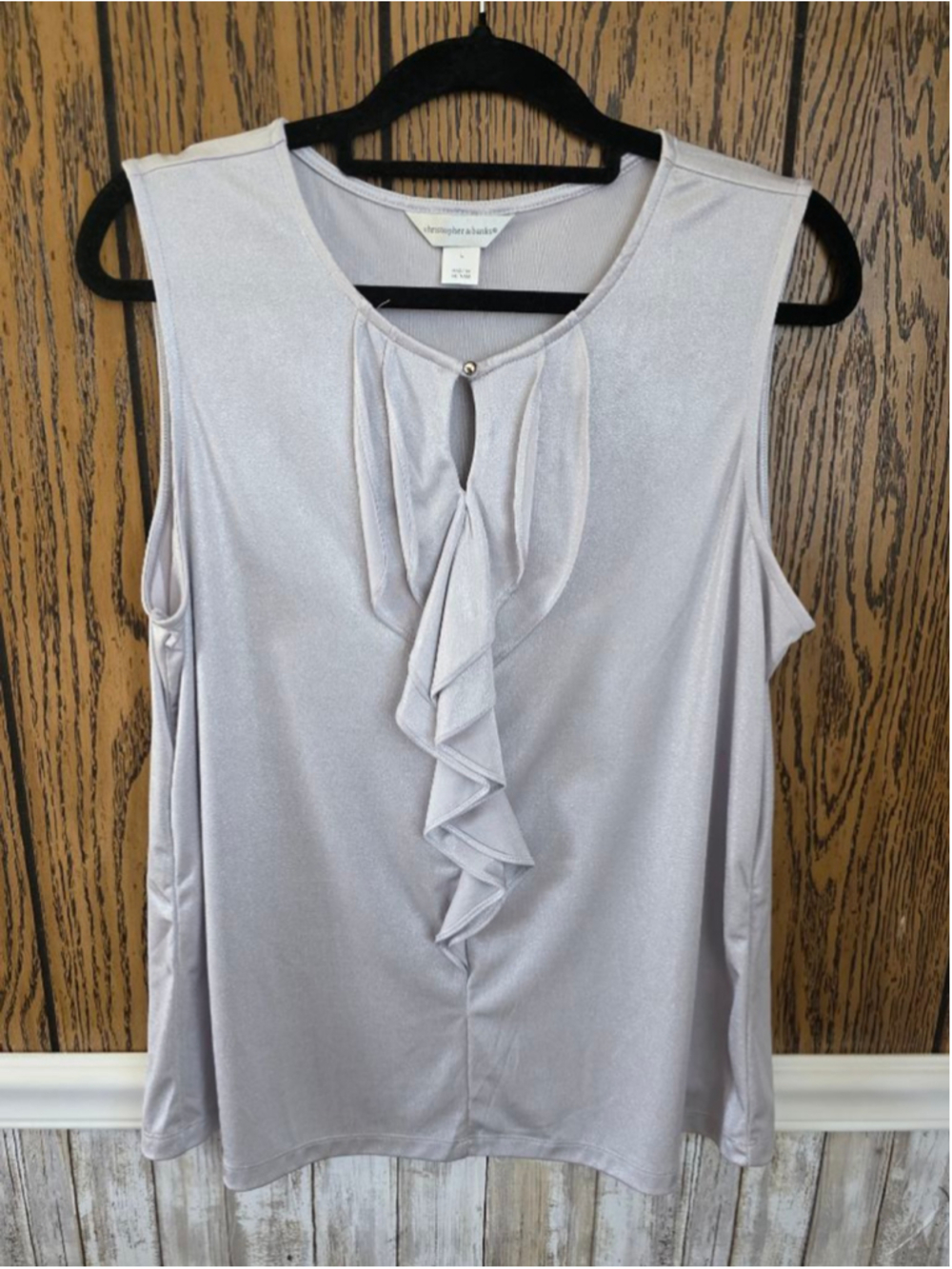 Women's Christopher & Banks Silver Ruffle Sleeves Blouse NWOT